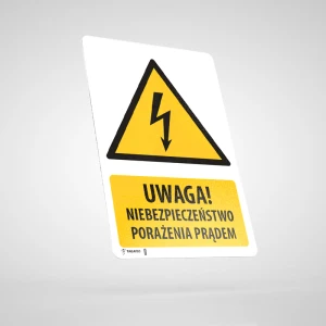 Naklejka Podłogowa BHP z Opisem: Uwaga! Niebezpieczeństwo Porażenia Prądem