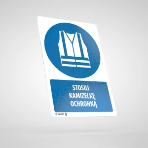 Naklejka Podłogowa BHP z Opisem: Nakaz Stosowania Kamizelki Odblaskowej