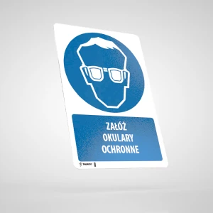 Naklejka Podłogowa BHP z Opisem: Nakaz Stosowania Ochrony Oczu