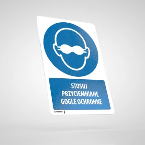 Naklejka Podłogowa BHP z Opisem: Nakaz Stosowania Przyciemnianych Gogli Ochronnych