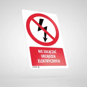 Naklejka Podłogowa BHP z Opisem: Nie Załączać Urządzeń Elektrycznych
