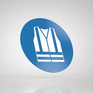 Naklejka Podłogowa BHP: Nakaz Stosowania Kamizelki Odblaskowej