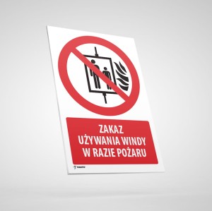 Zakaz Używania Windy w Razie Pożaru - Tabliczka Informacyjna BHP: P020O