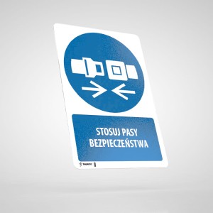 Naklejka Informacyjna BHP z Opisem: Stosuj Pasy Bezpieczeństwa M020O