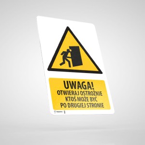 Naklejka Informacyjna BHP z Opisem: Otwieraj Ostrożnie WU020O