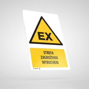 Naklejka Informacyjna BHP z Opisem: Strefa Zagrożenia Wybuchem WU006O
