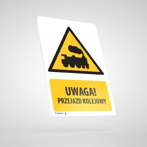 Naklejka Informacyjna BHP z Opisem:Uwaga! Przejazd Kolejowy