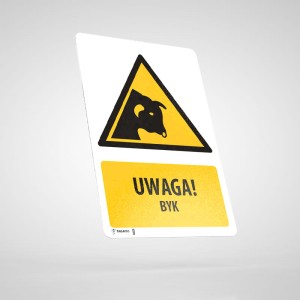 Naklejka Informacyjna BHP z Opisem: Uwaga! Byk W034O