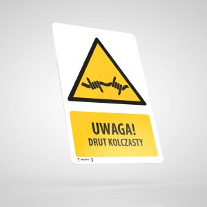 Naklejka Informacyjna BHP z Opisem: Uwaga! Drut Kolczasty W033O
