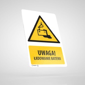 Naklejka Informacyjna BHP z Opisem: Uwaga! Ładowanie Baterii W026O