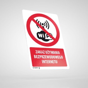 Naklejka Informacyjna BHP z Opisem: Zakaz Używania Bezprzewodowego Internetu PU028O