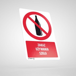 Naklejka Informacyjna BHP z Opisem: Zakaz Używania Szkła PU019O