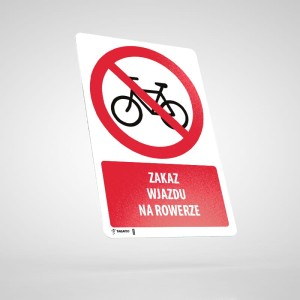 Naklejka Informacyjna BHP z Opisem: Zakaz Wjazdu na Rowerach