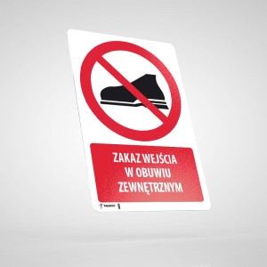 Naklejka Informacyjna BHP z Opisem: Zakaz Wejścia w Obuwiu Zewnętrznym