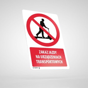 Naklejka Informacyjna BHP z Opisem: Zakaz Jazdy na Urządzeniach Transportowych