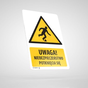 Niebezpieczeństwo Potknięcia - Naklejka Podłogowa BHP z Opisem WU013O
