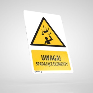 Naklejka Podłogowa BHP z Opisem: Uwaga! Spadające Elementy W035O