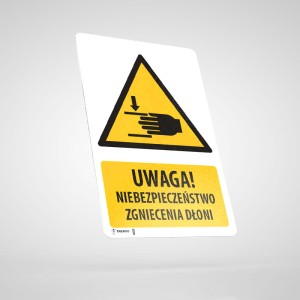 Naklejka Podłogowa BHP z Opisem: Uwaga! Niebezpieczeństwo Zgniecenia Dłoni W023O