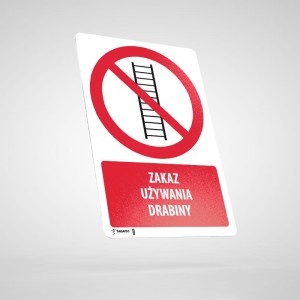 Naklejka Podłogowa BHP z Opisem: Zakaz Używania Drabiny PU30O